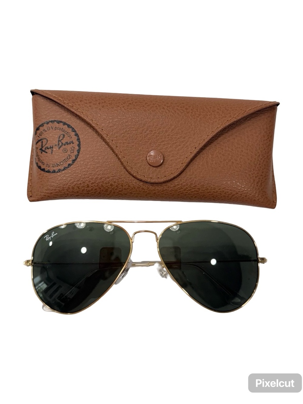 Unisex Ray-Ban Gold Aviator Sunglasses with Dark Green Lenses